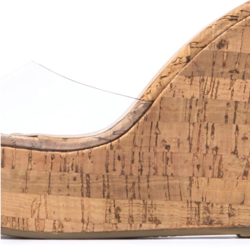 Clear Band Cork Platform Wedges - Picture 6 of 12